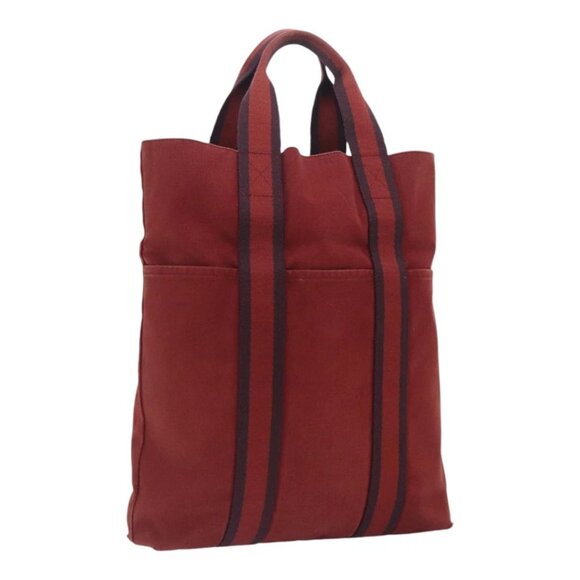 HERMES Fourre Tout Cabas Tote Bag Canvas Red Navy - Picture 1 of 15